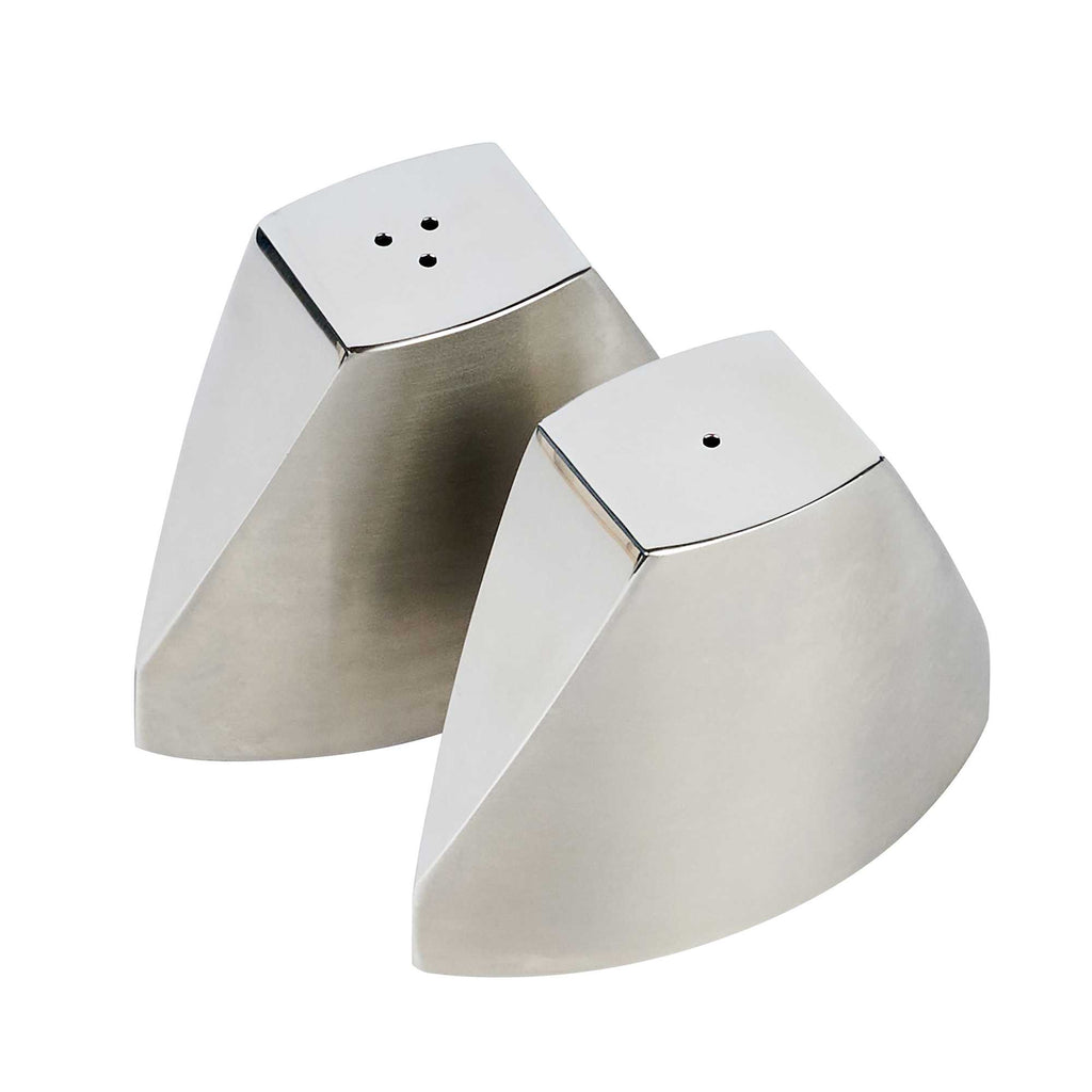 Chef 101 3 oz Silver Stainless Steel Wedge Salt And Pepper Shaker Set - 3 1/4" x 1" x 2 3/4"
