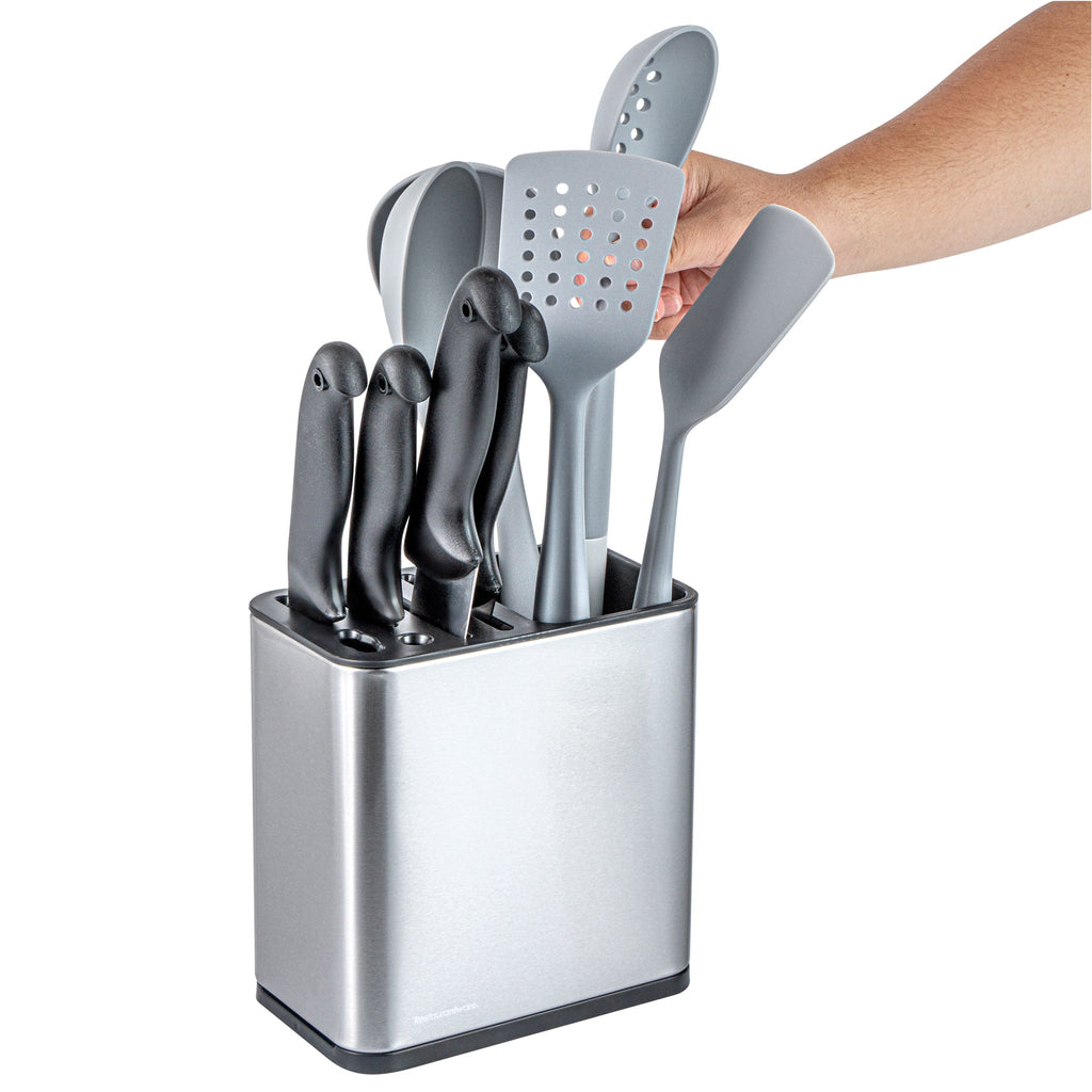 Met Lux Stainless Steel Knife and Utensil Holder - with Drip Tray - 7 3/4" x 4 3/4" x 7 3/4" - 1 count box