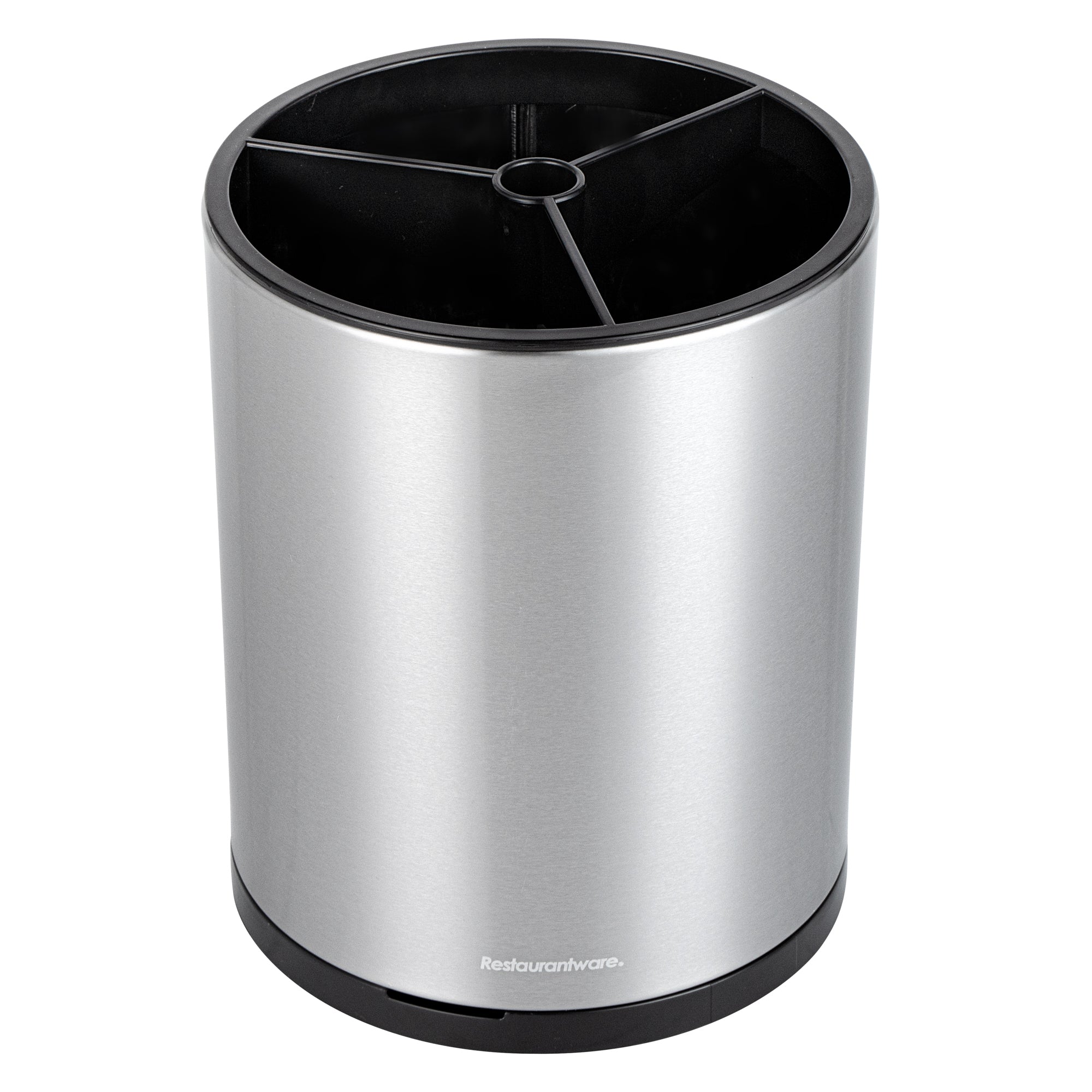 Met Lux Stainless Steel Utensil Holder - 3 Compartments, Rotating, with Drip Tray - 6 1/4" x 6 1/4" x 8" - 1 count box