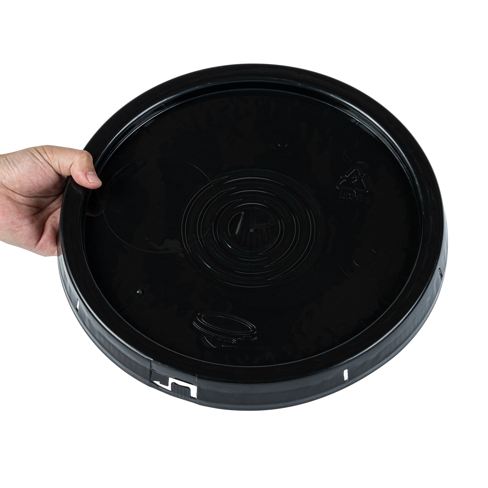 Clean Tek Professional Round Black Plastic Standard Lid - Fits 3.5 and 5 Gal Pail, with Tear Tab and Gasket, Recessed - 1 count box