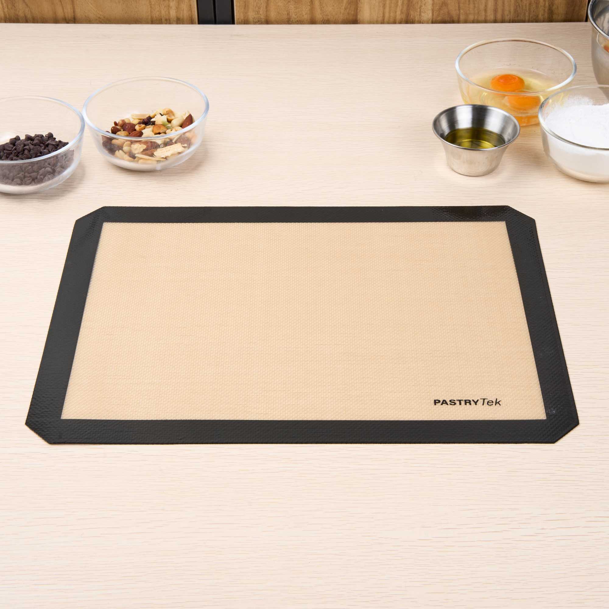 Pastry Tek Rectangle Tan and Black Silicone Half Size Baking Mat - Ultra Durable - 11 3/4" x 15 3/4" - 1 count box