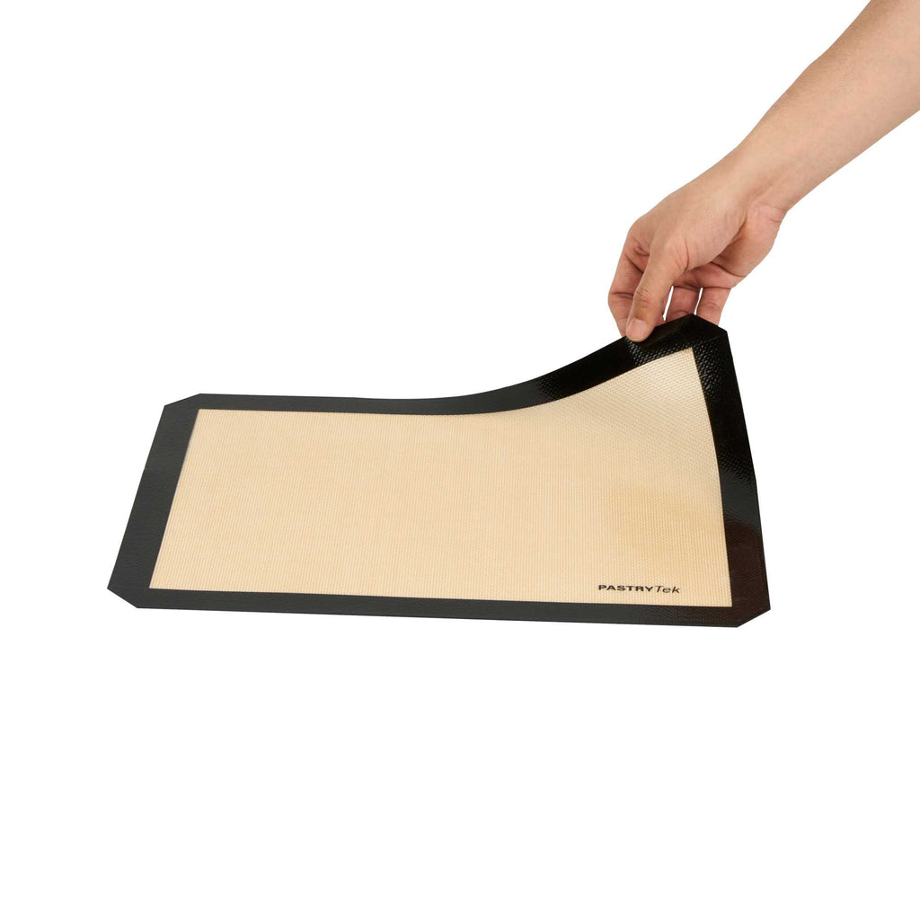 Pastry Tek Rectangle Tan and Black Silicone Half Size Baking Mat - Ultra Durable - 11 3/4" x 15 3/4" - 1 count box