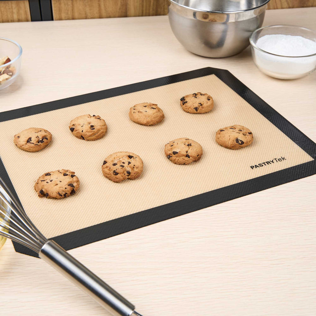 Pastry Tek Rectangle Tan and Black Silicone Half Size Baking Mat - Ultra Durable - 11 3/4" x 15 3/4" - 1 count box