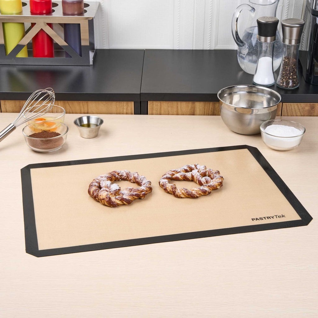 Pastry Tek Rectangle Tan and Black Silicone Full Size Baking Mat - Ultra Durable - 15 3/4" x 23 1/2" - 1 count box