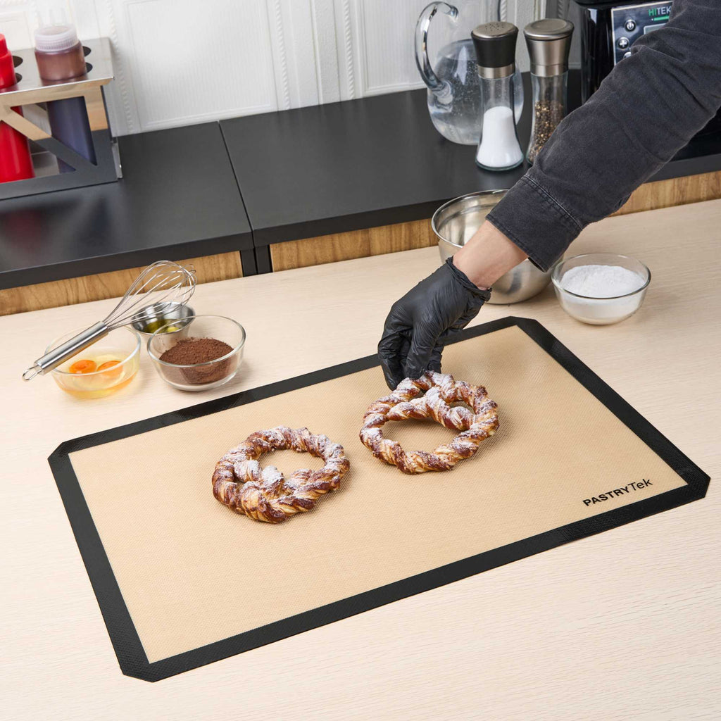 Pastry Tek Rectangle Tan and Black Silicone Full Size Baking Mat - Ultra Durable - 15 3/4" x 23 1/2" - 1 count box