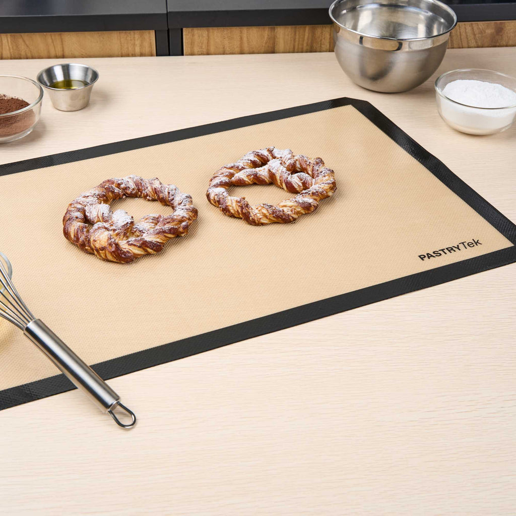Pastry Tek Rectangle Tan and Black Silicone Full Size Baking Mat - Ultra Durable - 15 3/4" x 23 1/2" - 1 count box