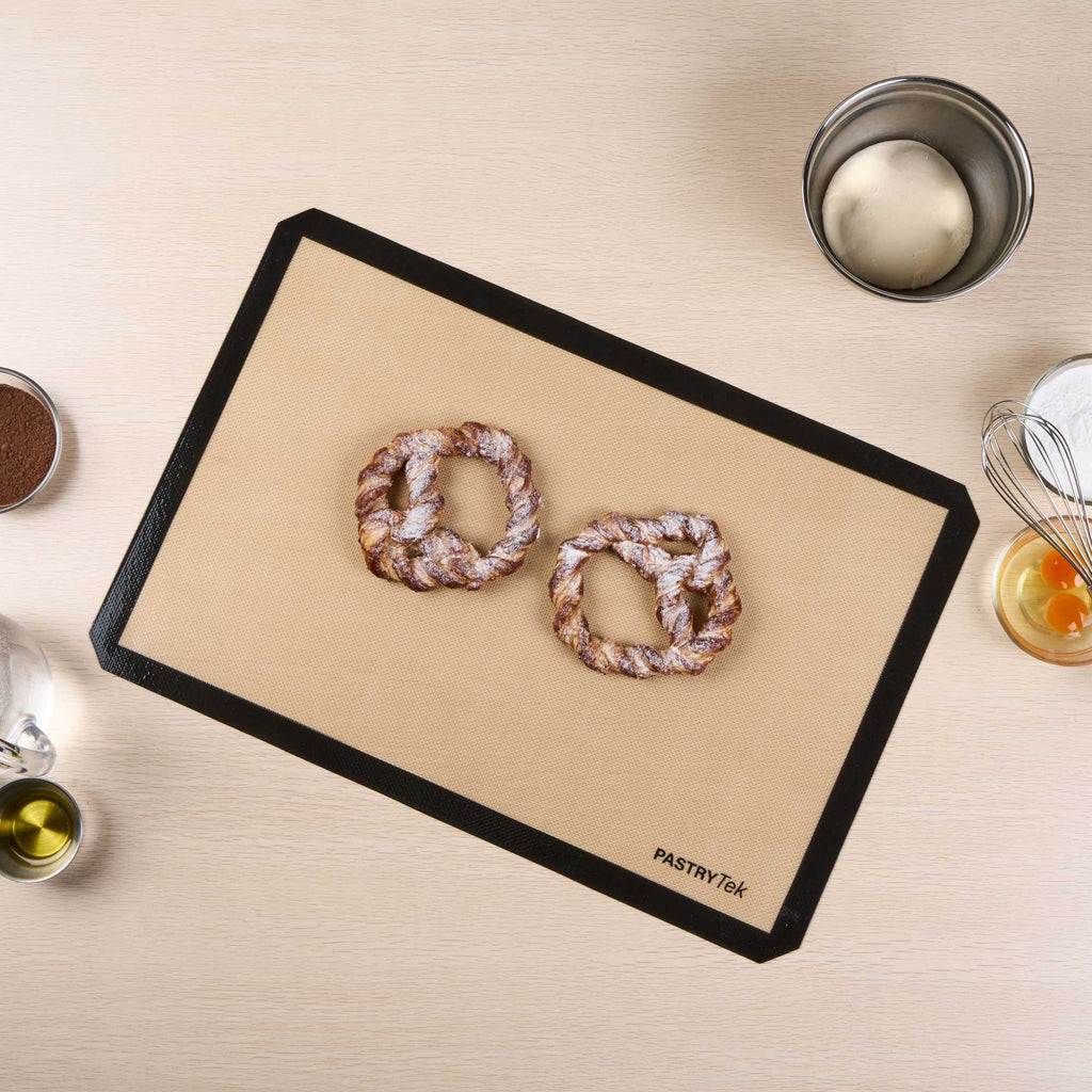 Pastry Tek Rectangle Tan and Black Silicone Full Size Baking Mat - Ultra Durable - 15 3/4" x 23 1/2" - 1 count box