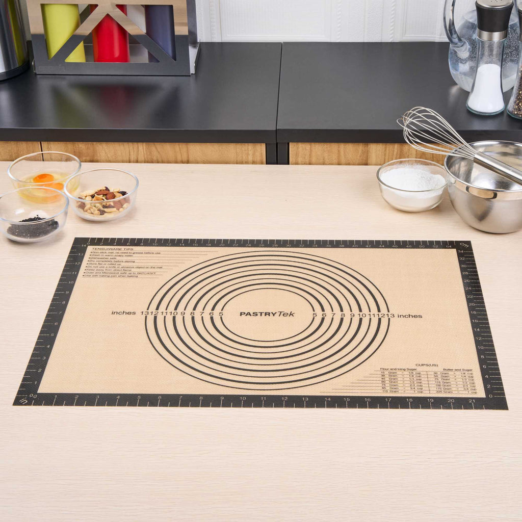 Pastry Tek Rectangle Tan and Black Silicone Full Size Baking Mat - with Measurement Markings,Ultra Durable - 15 3/4" x 23 1/2" - 1 count box