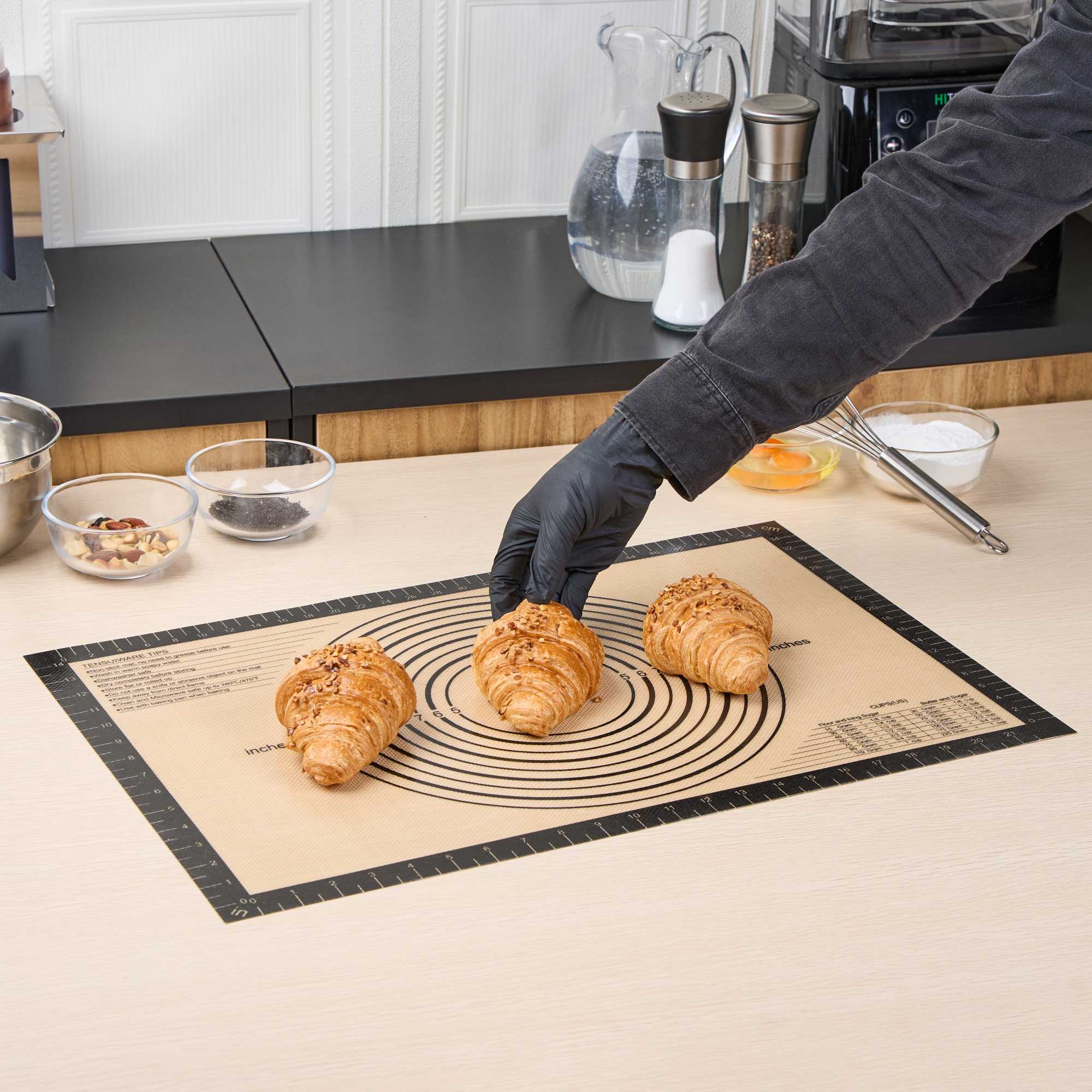 Pastry Tek Rectangle Tan and Black Silicone Full Size Baking Mat - with Measurement Markings,Ultra Durable - 15 3/4" x 23 1/2" - 1 count box