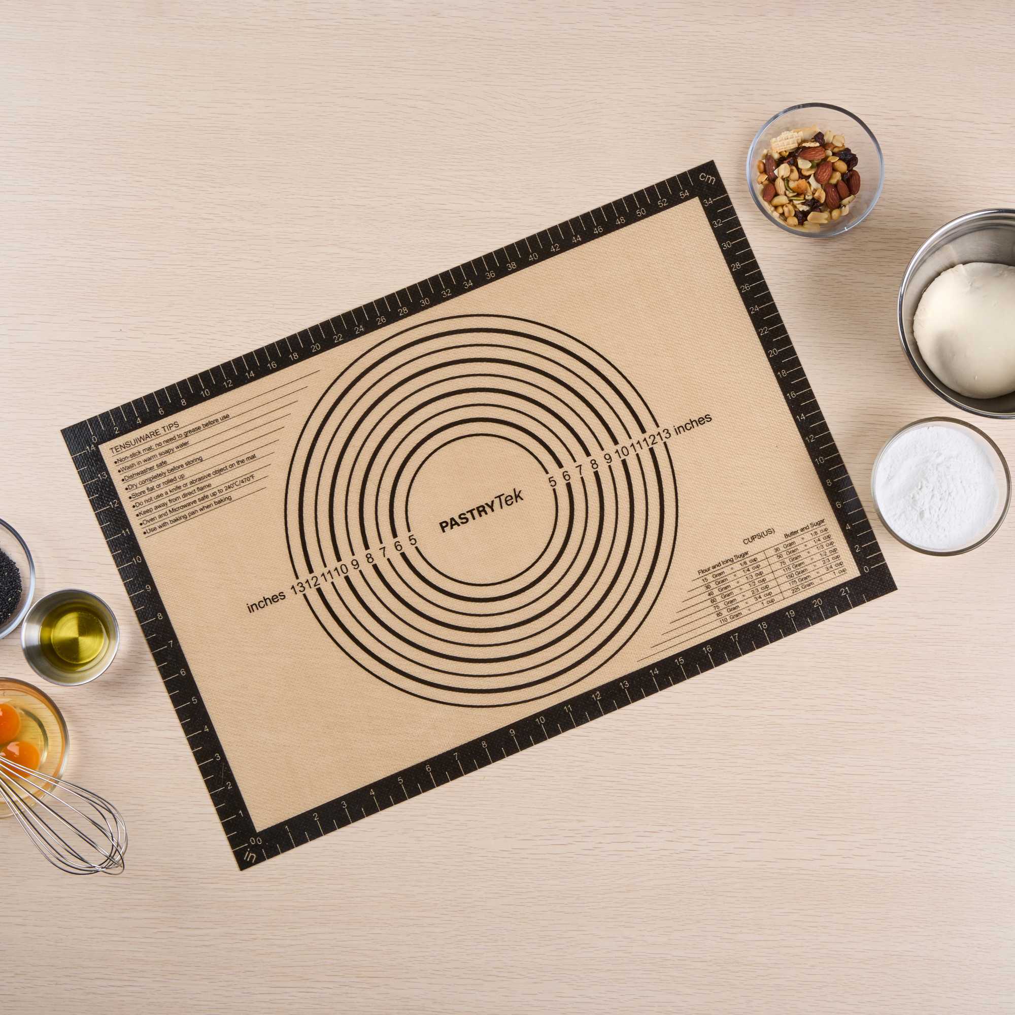 Pastry Tek Rectangle Tan and Black Silicone Full Size Baking Mat - with Measurement Markings,Ultra Durable - 15 3/4" x 23 1/2" - 1 count box