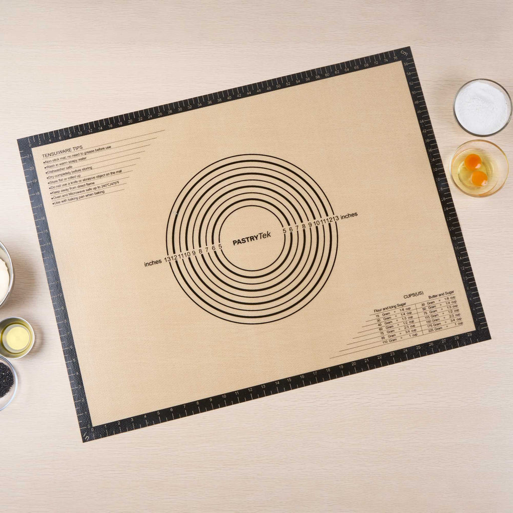 Pastry Tek Rectangle Tan and Black Silicone Extra Large Baking Mat - Measurement Markings, Ultra Durable - 23 1/2" x 31 1/2" - 1 count box