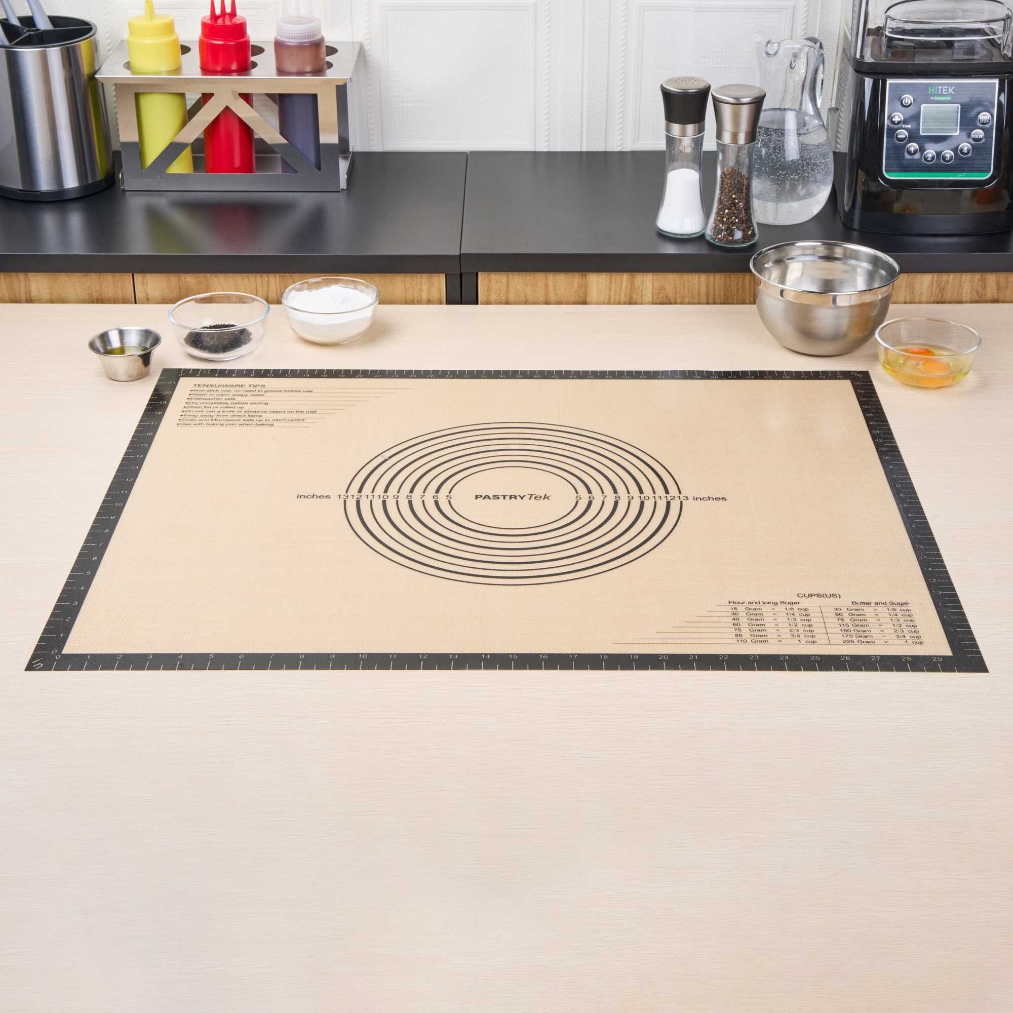 Pastry Tek Rectangle Tan and Black Silicone Extra Large Baking Mat - Measurement Markings, Ultra Durable - 23 1/2" x 31 1/2" - 1 count box