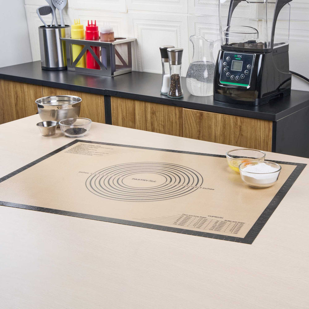 Pastry Tek Rectangle Tan and Black Silicone Extra Large Baking Mat - Measurement Markings, Ultra Durable - 23 1/2" x 31 1/2" - 1 count box