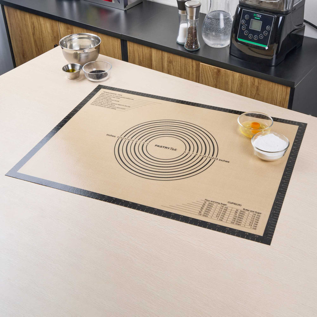 Pastry Tek Rectangle Tan and Black Silicone Extra Large Baking Mat - Measurement Markings, Ultra Durable - 23 1/2" x 31 1/2" - 1 count box
