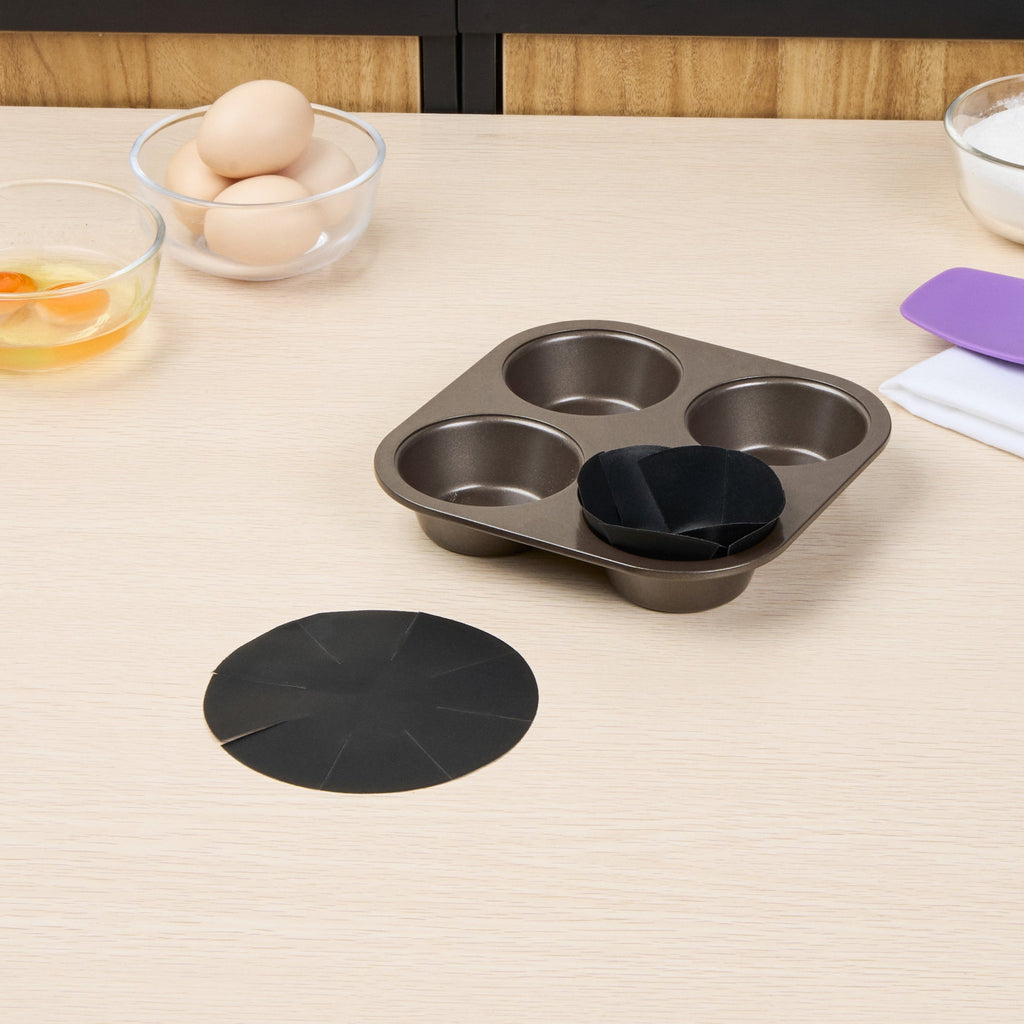 Pastry Tek Round Black Fiberglass Cupcake / Muffin Liner - Non-Stick, Foldable - 2" x 2" - 12 count box