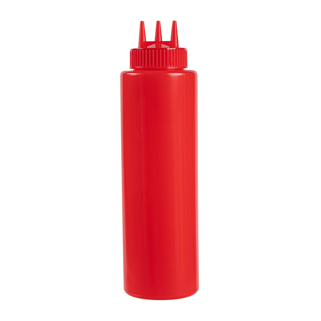Sauce Tek 32 oz Red Plastic Ketchup Squeeze Bottle - with Triple Dispersion Tip - 6 count box