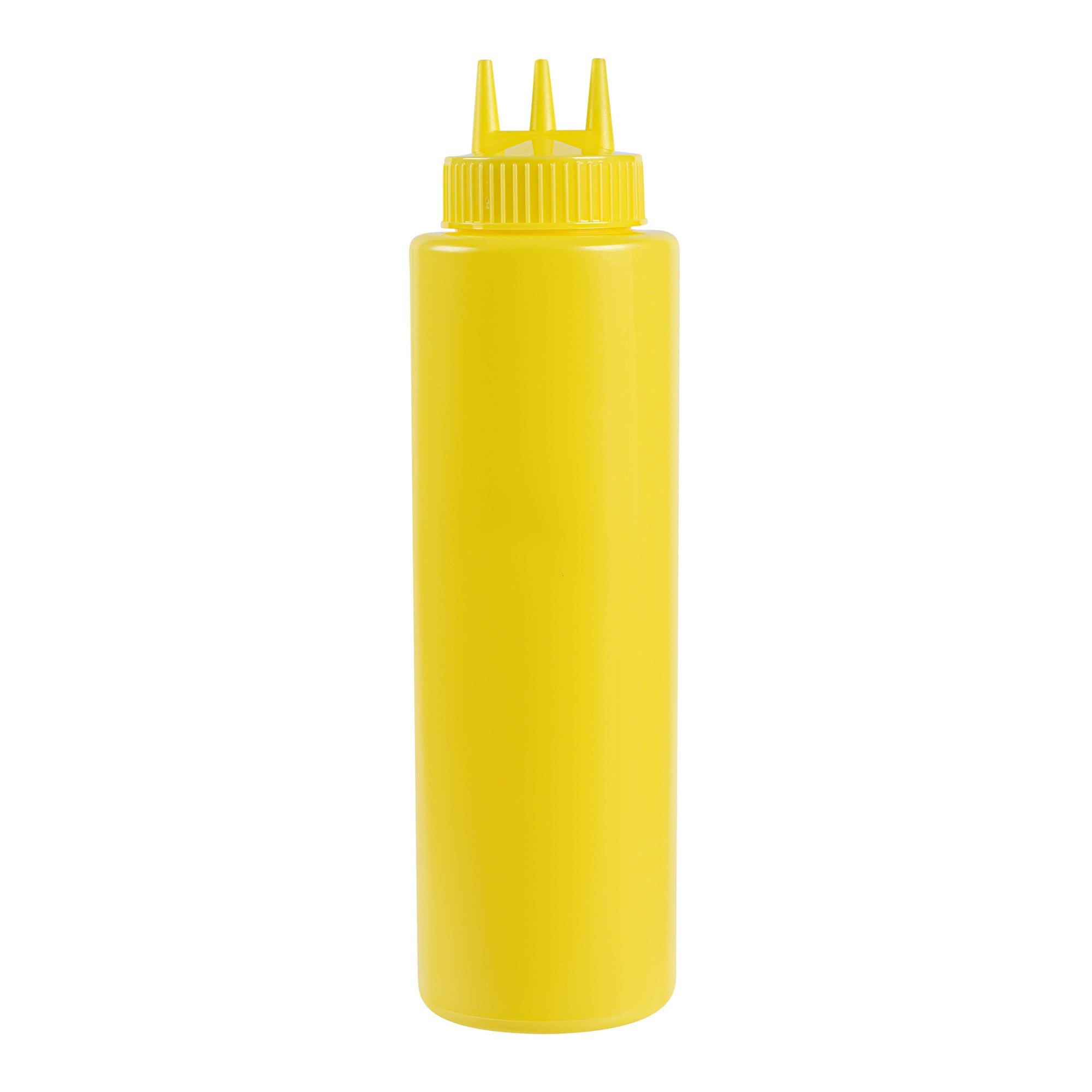 Sauce Tek 32 oz Yellow Plastic Mustard Squeeze Bottle - with Triple Dispersion Tip - 6 count box