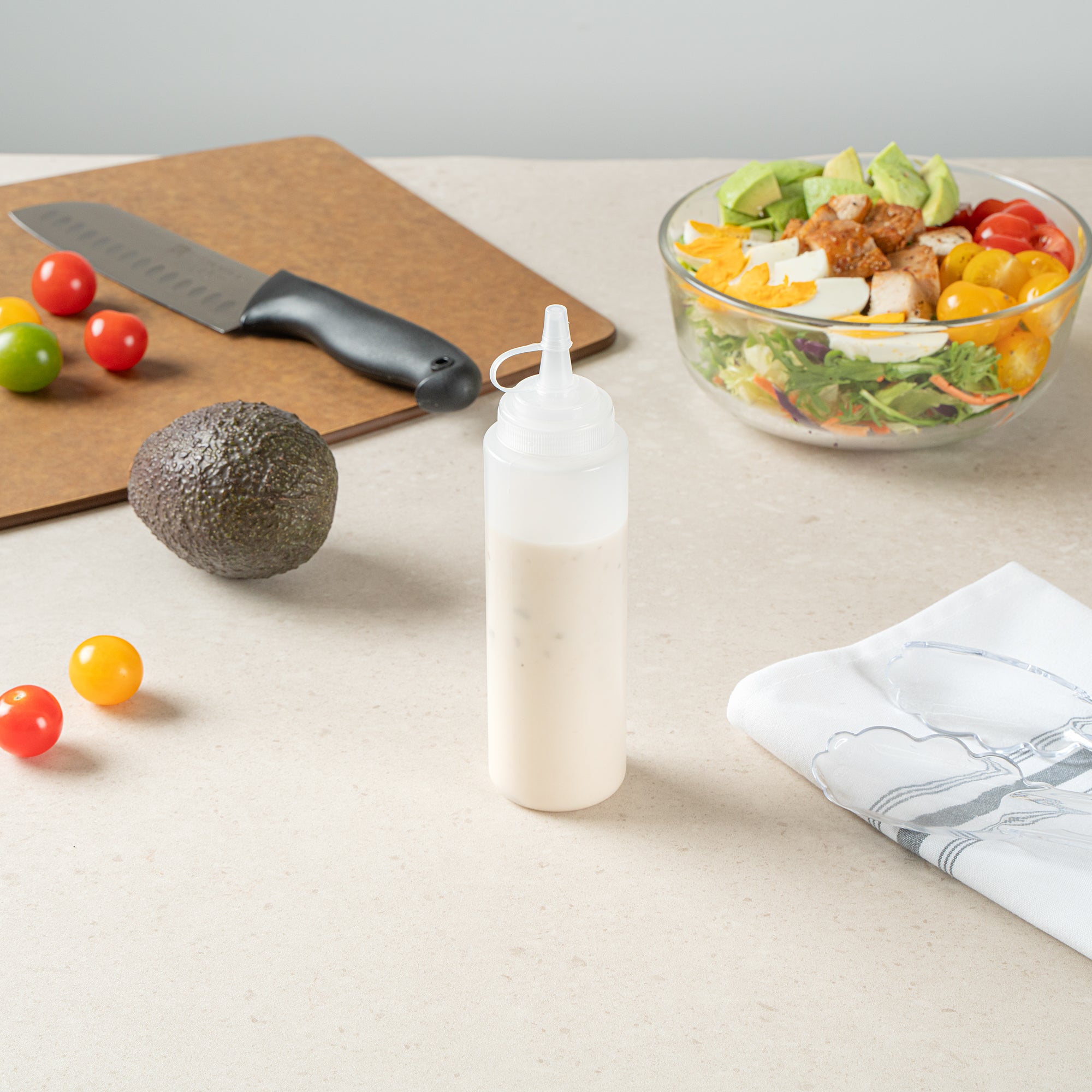 Sauce Tek 8 oz Clear Plastic Squeeze Bottle - with Cap, Wide Mouth - 2" x 2" x 7 1/4" - 1 count box