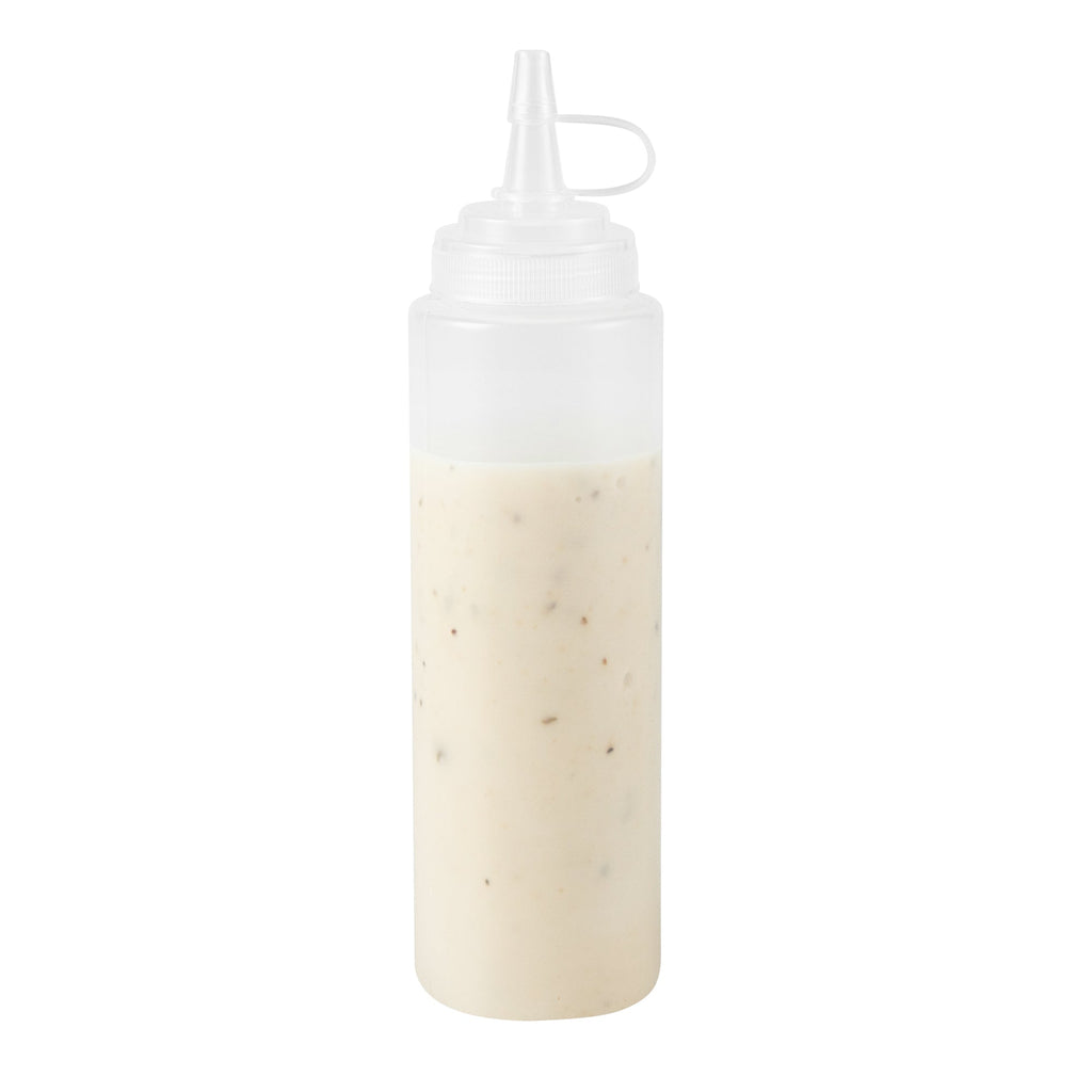 Sauce Tek 8 oz Clear Plastic Squeeze Bottle - with Cap, Wide Mouth - 2" x 2" x 7 1/4" - 1 count box
