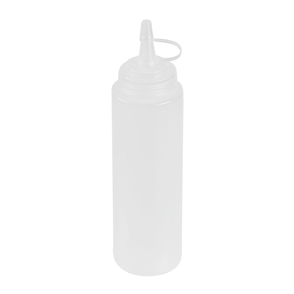 Sauce Tek 8 oz Clear Plastic Squeeze Bottle - with Cap, Wide Mouth - 2" x 2" x 7 1/4" - 1 count box