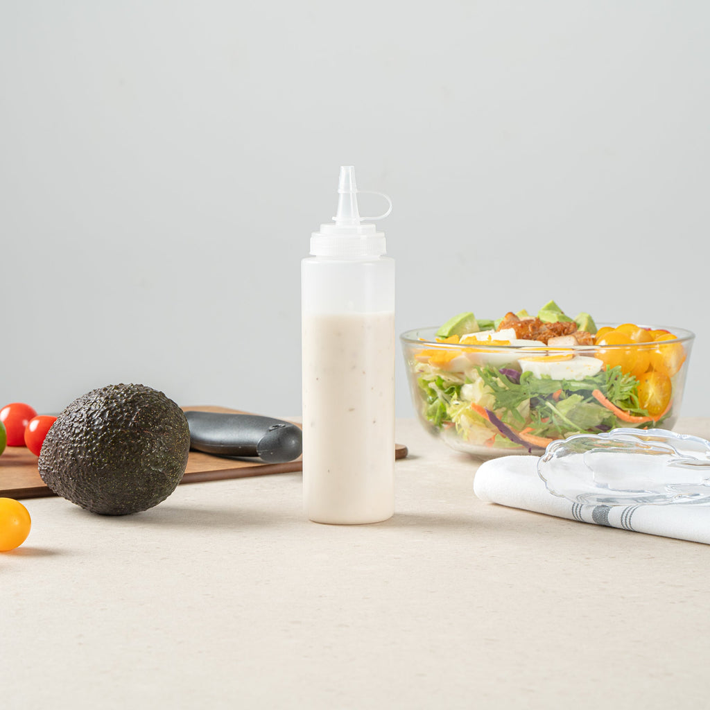 Sauce Tek 8 oz Clear Plastic Squeeze Bottle - with Cap, Wide Mouth - 2" x 2" x 7 1/4" - 1 count box