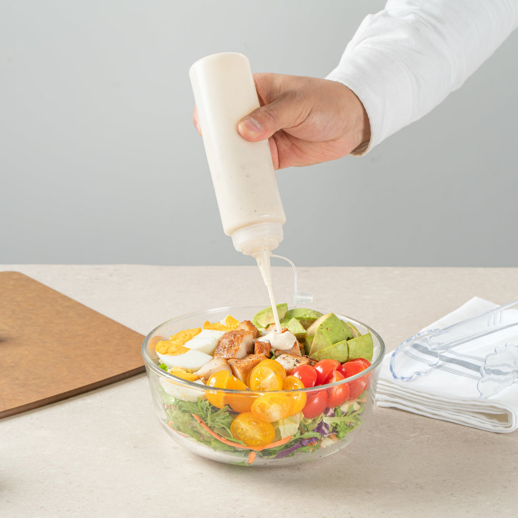 Sauce Tek 8 oz Clear Plastic Squeeze Bottle - with Cap, Wide Mouth - 2" x 2" x 7 1/4" - 1 count box