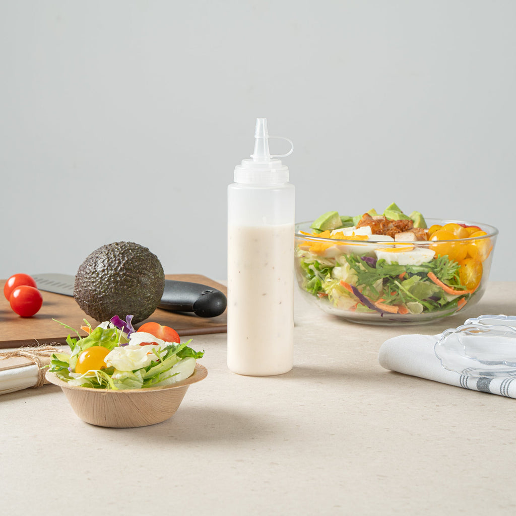 Sauce Tek 8 oz Clear Plastic Squeeze Bottle - with Cap, Wide Mouth - 2" x 2" x 7 1/4" - 1 count box