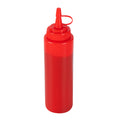Sauce Tek 8 oz Red Plastic Squeeze Bottle - with Cap, Wide Mouth - 2" x 2" x 7 1/4" - 1 count box