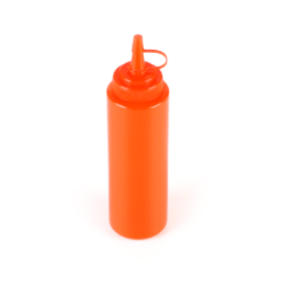 Sauce Tek 8 oz Red Plastic Squeeze Bottle - with Cap, Wide Mouth - 2" x 2" x 7 1/4" - 1 count box