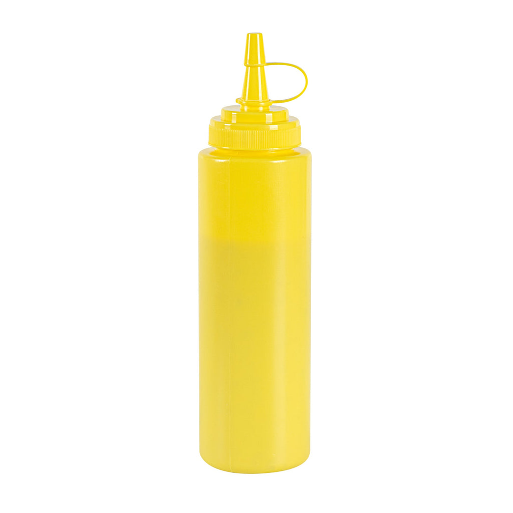 Sauce Tek 8 oz Yellow Plastic Squeeze Bottle - with Cap, Wide Mouth - 2" x 2" x 7 1/4" - 1 count box