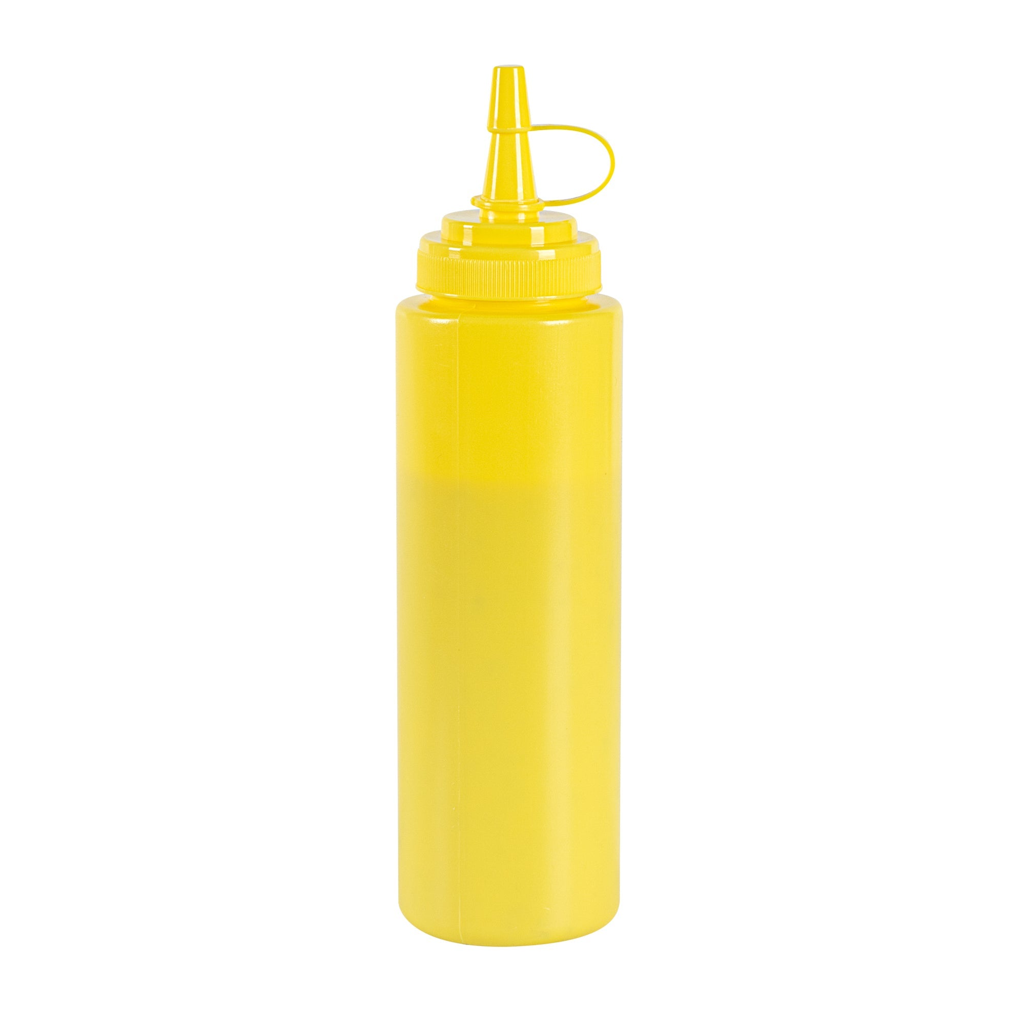 Sauce Tek 8 oz Yellow Plastic Squeeze Bottle - with Cap, Wide Mouth - 2" x 2" x 7 1/4" - 1 count box