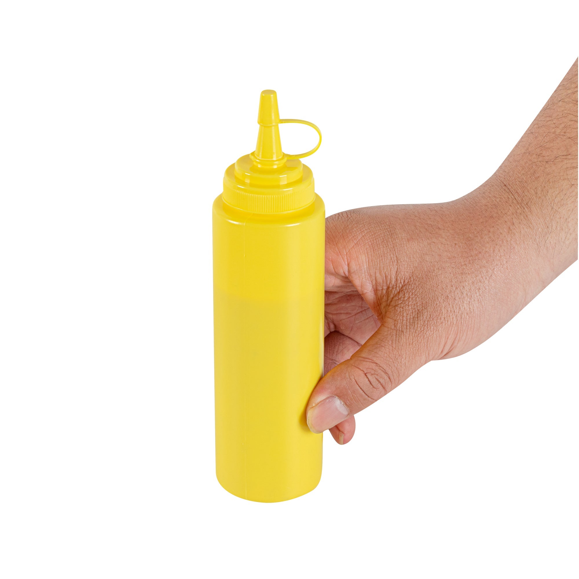 Sauce Tek 8 oz Yellow Plastic Squeeze Bottle - with Cap, Wide Mouth - 2" x 2" x 7 1/4" - 1 count box