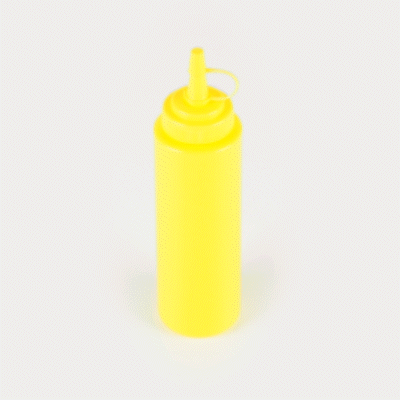 Sauce Tek 8 oz Yellow Plastic Squeeze Bottle - with Cap, Wide Mouth - 2" x 2" x 7 1/4" - 1 count box