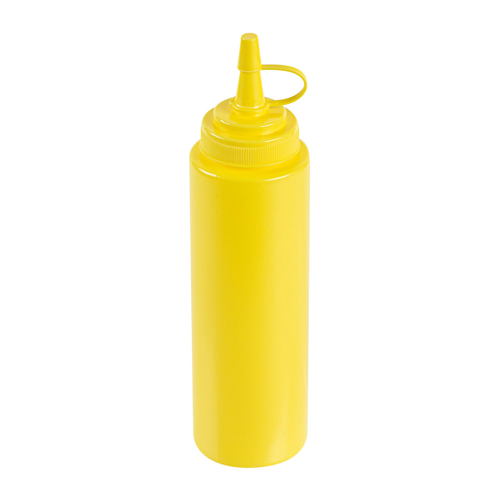 Sauce Tek 8 oz Yellow Plastic Squeeze Bottle - with Cap, Wide Mouth - 2" x 2" x 7 1/4" - 1 count box