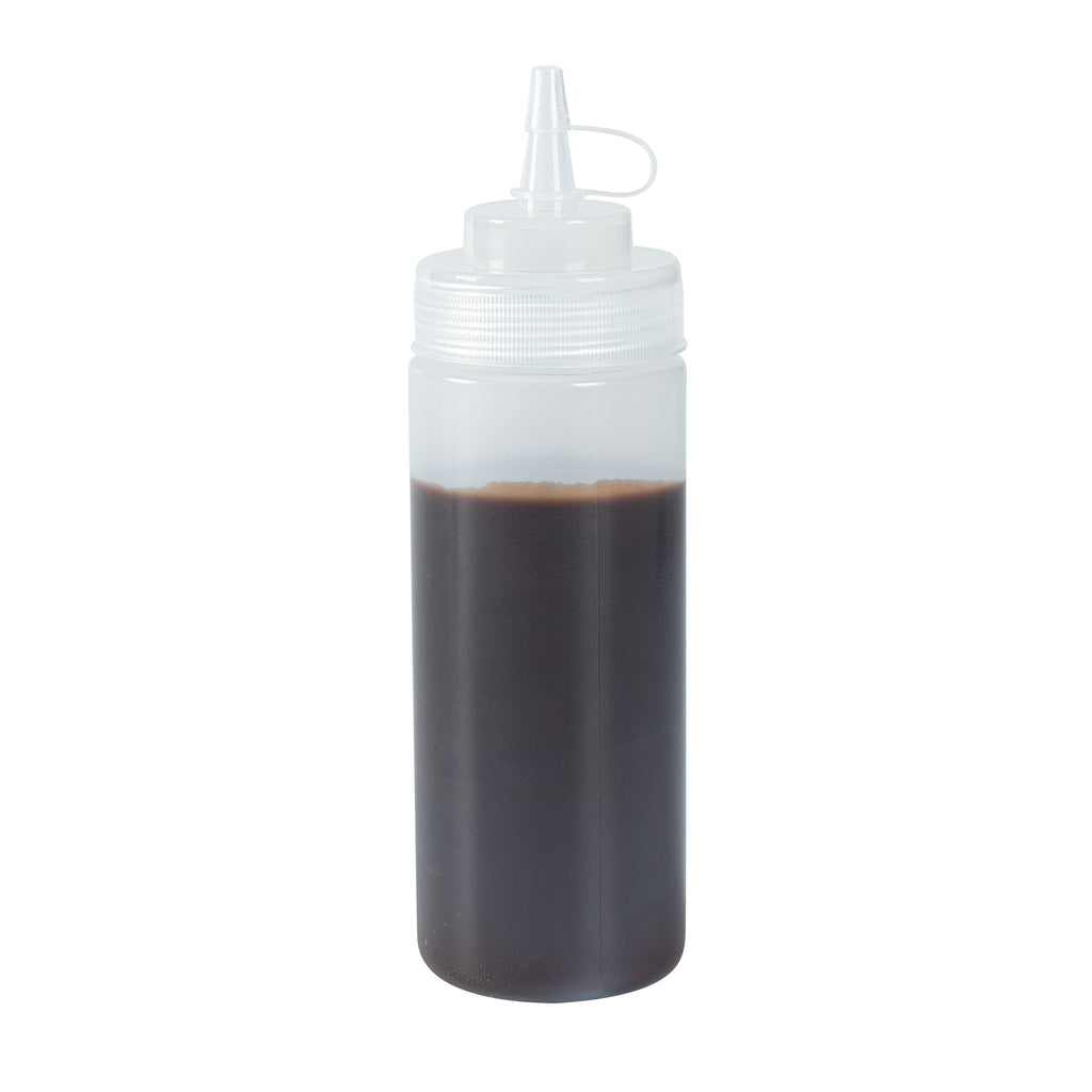 Sauce Tek 12 oz Clear Plastic Squeeze Bottle - with Cap, Wide Mouth - 2 1/4" x 2 1/4" x 7 3/4" - 1 count box