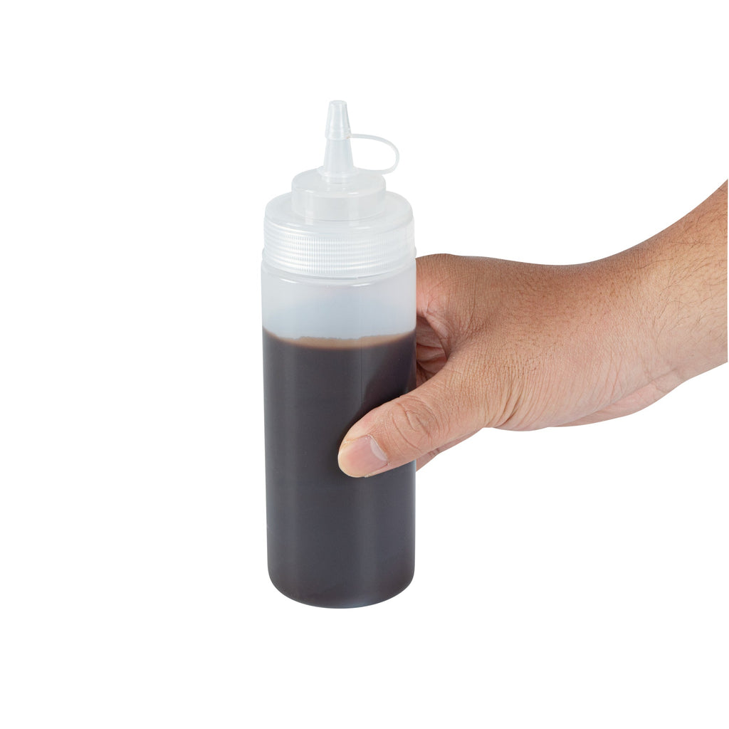 Sauce Tek 12 oz Clear Plastic Squeeze Bottle - with Cap, Wide Mouth - 2 1/4" x 2 1/4" x 7 3/4" - 1 count box