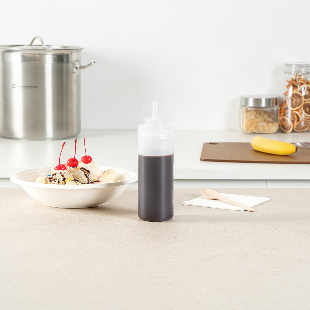 Sauce Tek 12 oz Clear Plastic Squeeze Bottle - with Cap, Wide Mouth - 2 1/4" x 2 1/4" x 7 3/4" - 1 count box