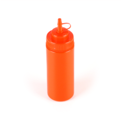 Sauce Tek 12 oz Red Plastic Squeeze Bottle - with Cap, Wide Mouth - 2 1/4" x 2 1/4" x 7 3/4" - 1 count box
