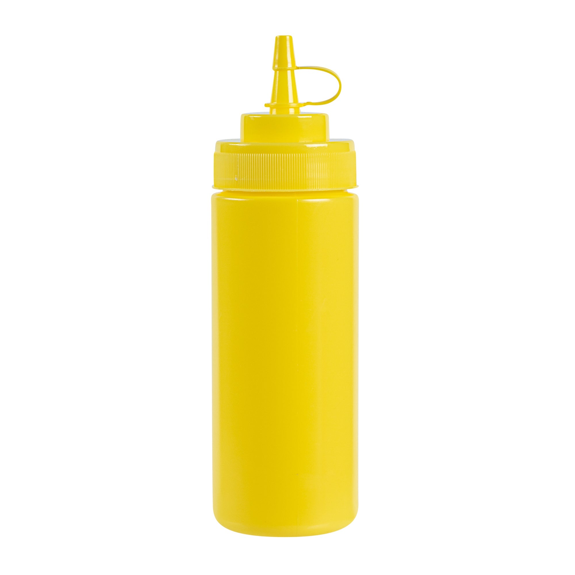 Sauce Tek 12 oz Yellow Plastic Squeeze Bottle - with Cap, Wide Mouth - 2 1/4" x 2 1/4" x 7 3/4" - 1 count box