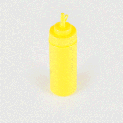 Sauce Tek 12 oz Yellow Plastic Squeeze Bottle - with Cap, Wide Mouth - 2 1/4" x 2 1/4" x 7 3/4" - 1 count box