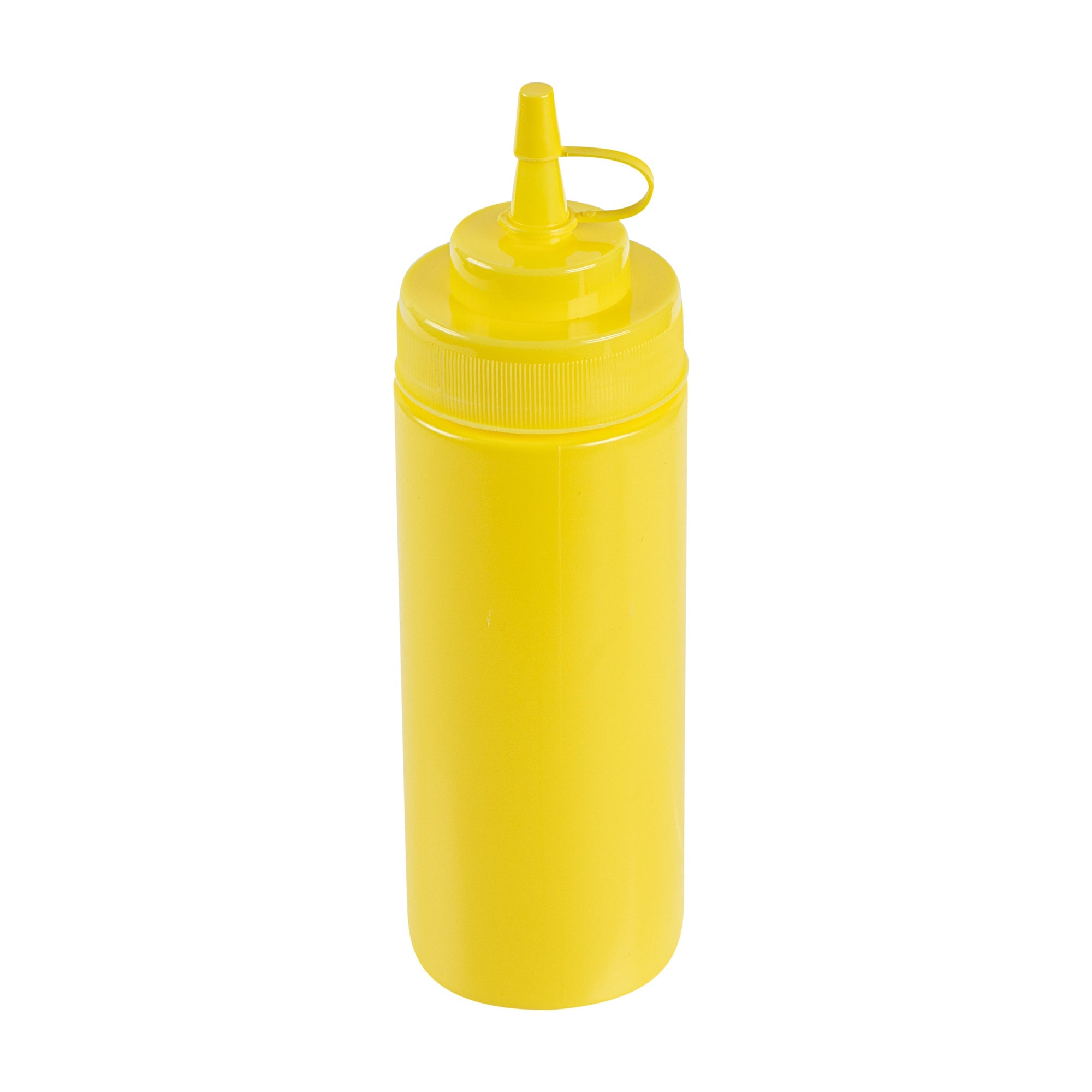 Sauce Tek 12 oz Yellow Plastic Squeeze Bottle - with Cap, Wide Mouth - 2 1/4" x 2 1/4" x 7 3/4" - 1 count box