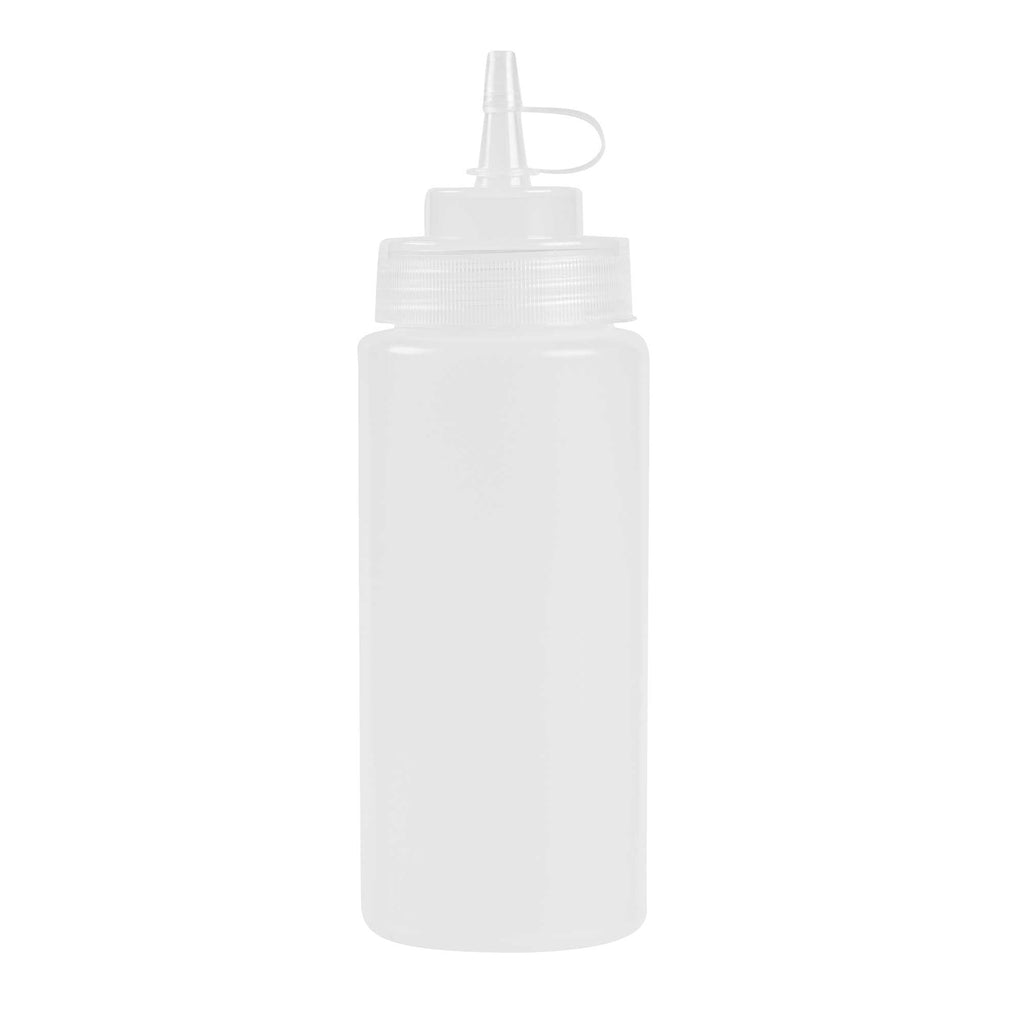 Sauce Tek 16 oz Clear Plastic Squeeze Bottle - with Cap, Wide Mouth - 2 1/2" x 2 1/2" x 7 3/4" - 1 count box
