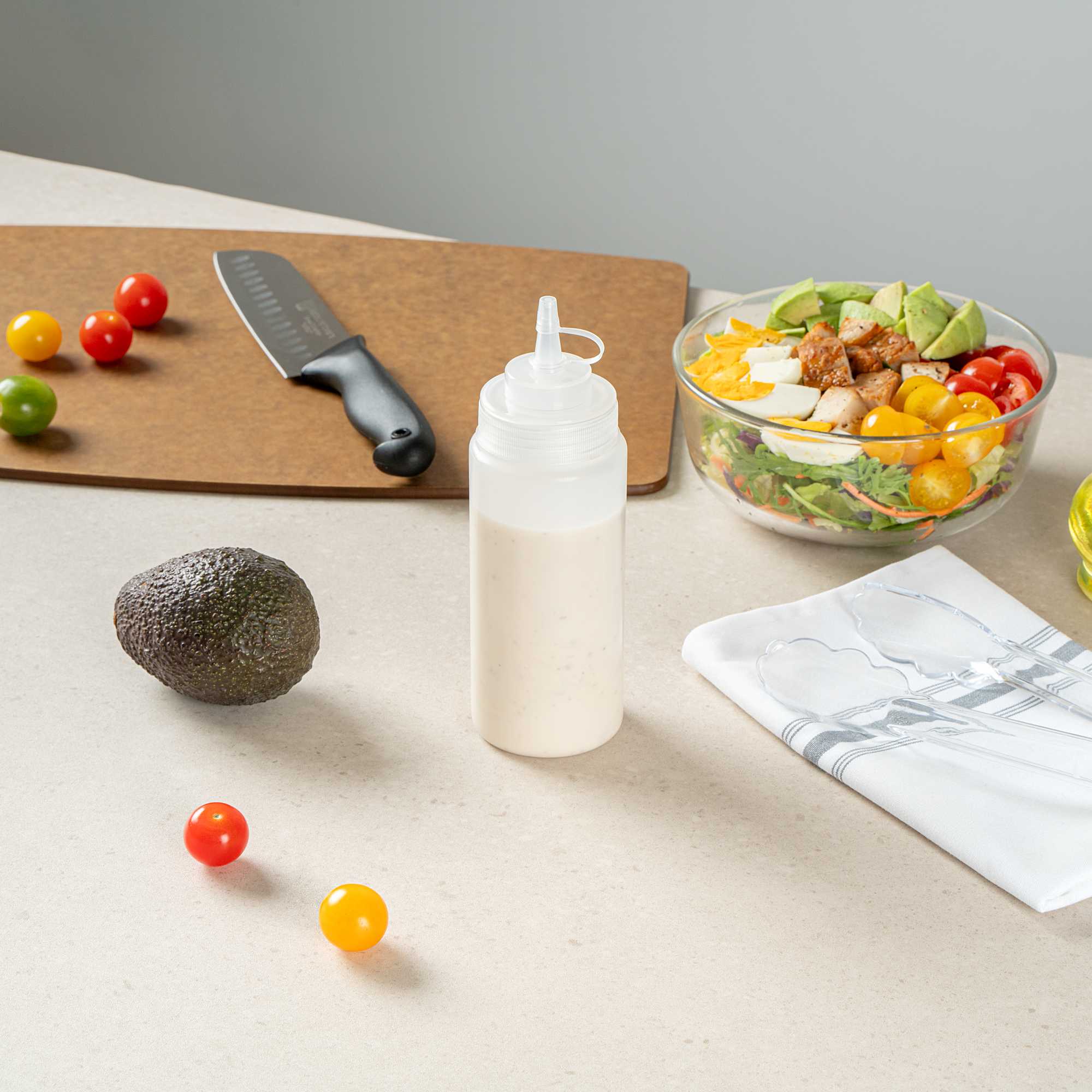 Sauce Tek 16 oz Clear Plastic Squeeze Bottle - with Cap, Wide Mouth - 2 1/2" x 2 1/2" x 7 3/4" - 1 count box