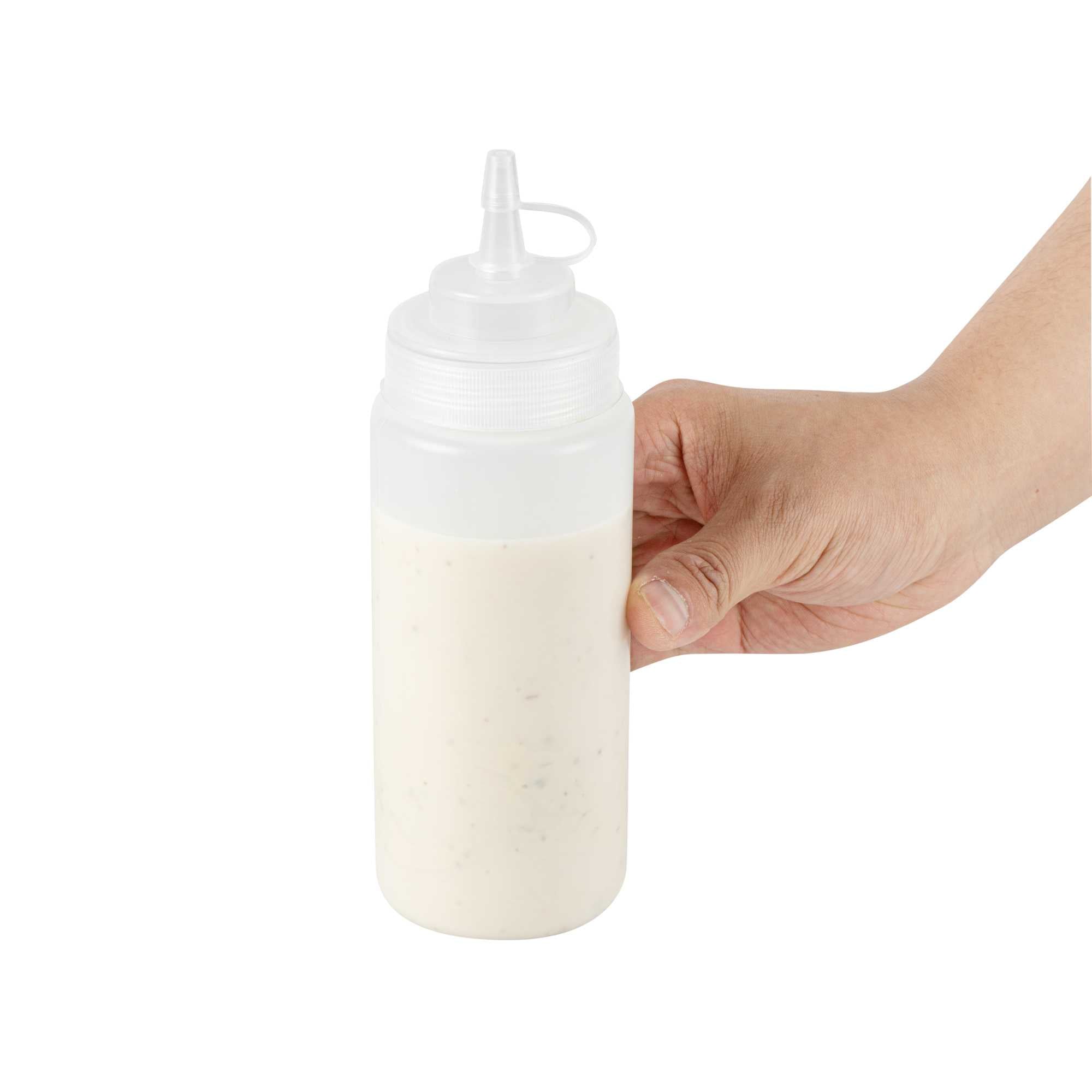 Sauce Tek 16 oz Clear Plastic Squeeze Bottle - with Cap, Wide Mouth - 2 1/2" x 2 1/2" x 7 3/4" - 1 count box