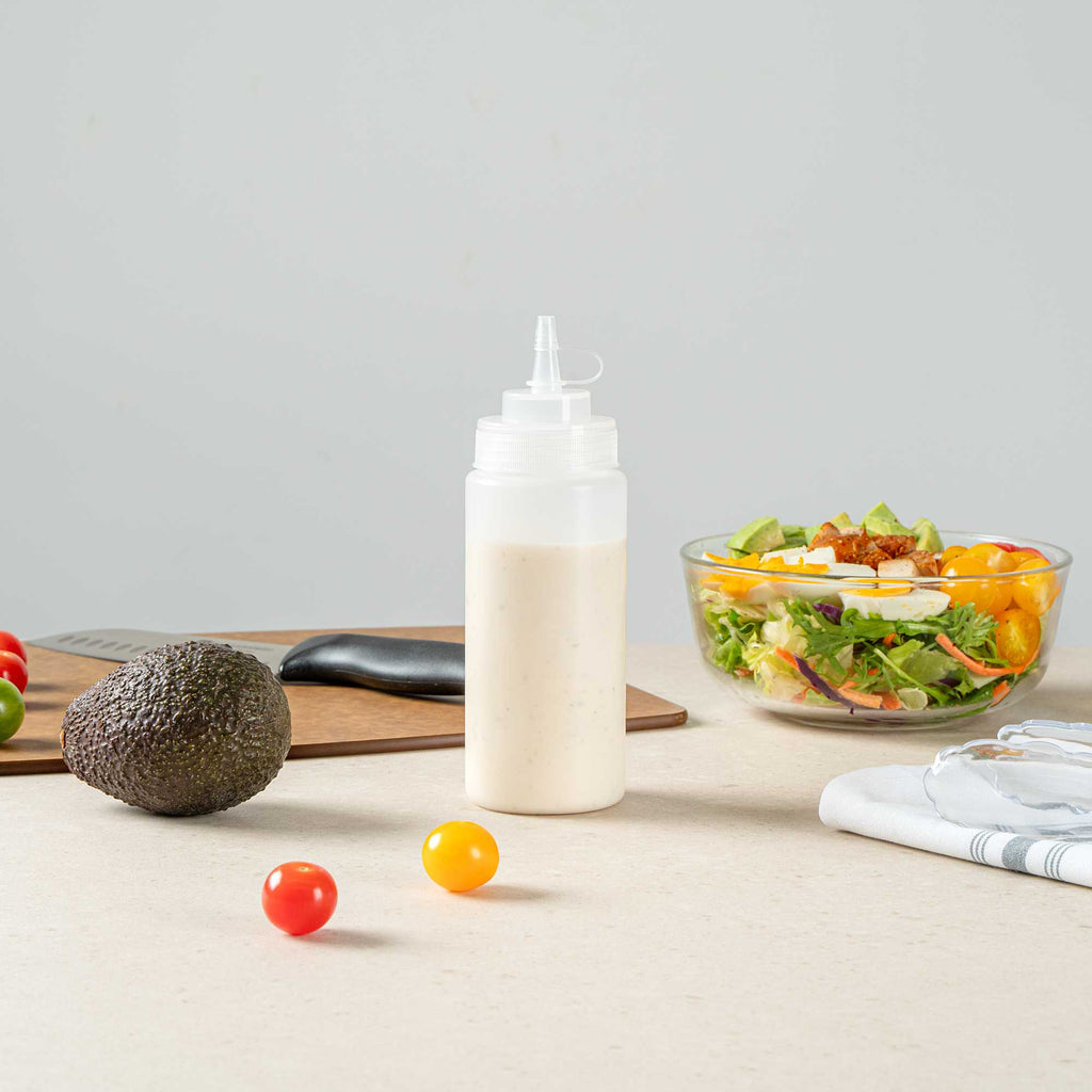 Sauce Tek 16 oz Clear Plastic Squeeze Bottle - with Cap, Wide Mouth - 2 1/2" x 2 1/2" x 7 3/4" - 1 count box