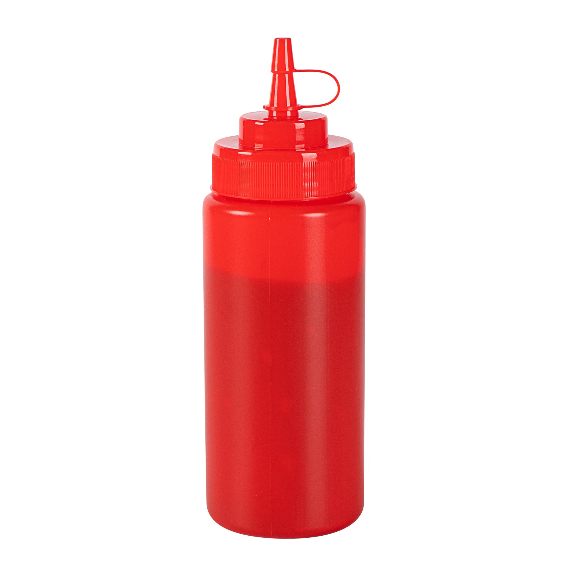 Sauce Tek 16 oz Red Plastic Squeeze Bottle - with Cap, Wide Mouth - 2 1/2" x 2 1/2" x 7 3/4" - 1 count box