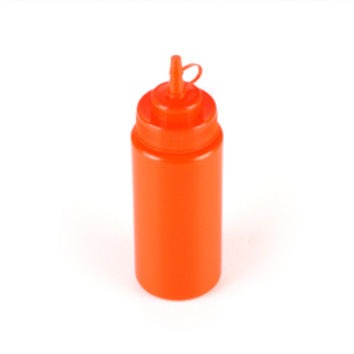 Sauce Tek 16 oz Red Plastic Squeeze Bottle - with Cap, Wide Mouth - 2 1/2" x 2 1/2" x 7 3/4" - 1 count box