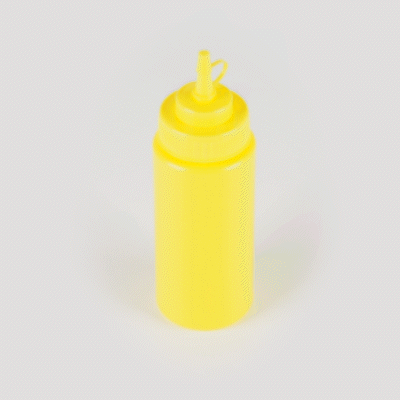 Sauce Tek 16 oz Yellow Plastic Squeeze Bottle - with Cap, Wide Mouth - 2 1/2" x 2 1/2" x 7 3/4" - 1 count box