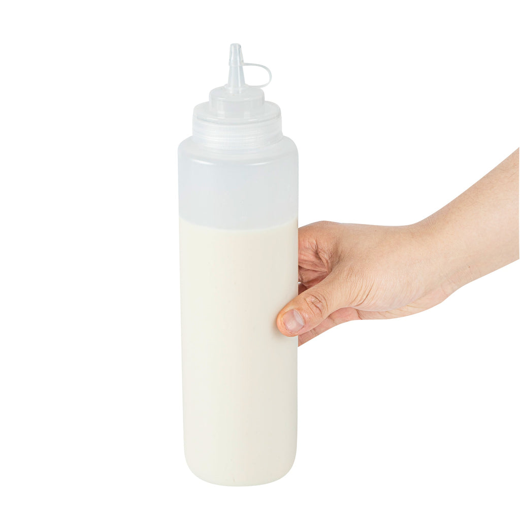 Sauce Tek 24 oz Clear Plastic Squeeze Bottle - with Cap, Wide Mouth - 2 1/2" x 2 1/2" x 10 1/4" - 1 count box