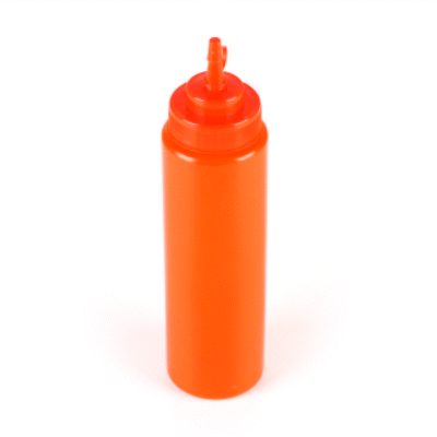 Sauce Tek 24 oz Red Plastic Squeeze Bottle - with Cap, Wide Mouth - 2 1/2" x 2 1/2" x 10 1/4" - 1 count box